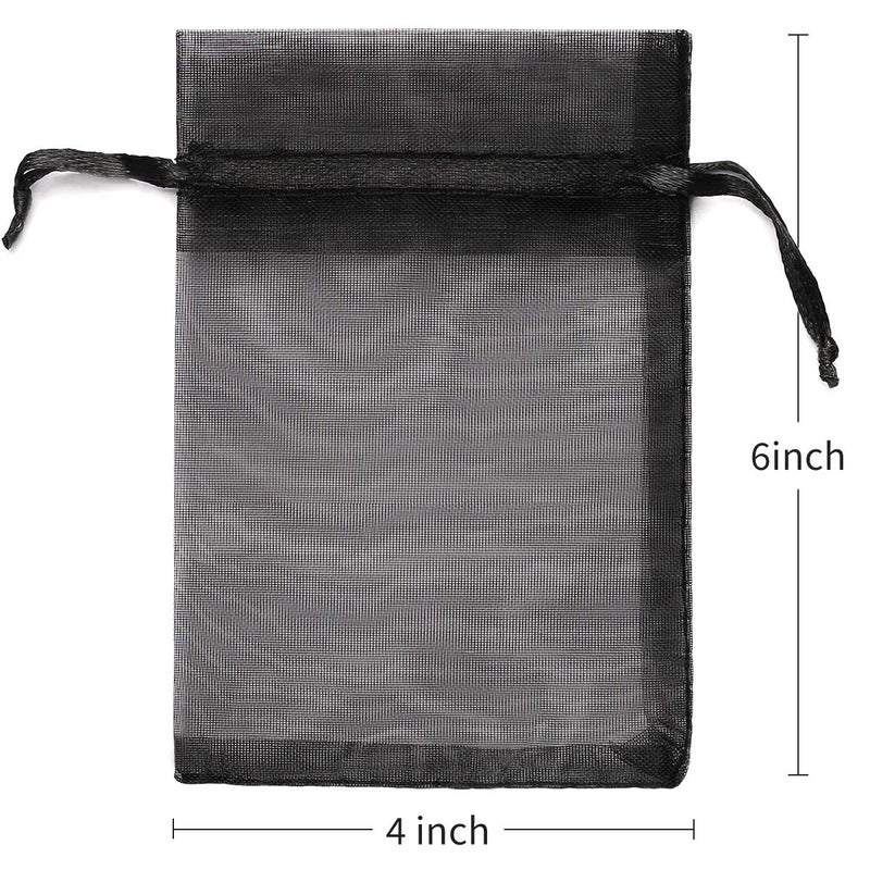 Akstore 100PCS 4x6inch (10x15cm) Drawstring Organza Jewelry Favor Pouches Wedding Party Festival Gift Bags Candy Bags (Black) - Image 2